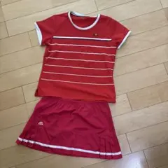ellessde テニス シャツ・ピンク　スコート セットアップ　赤 ストライプ