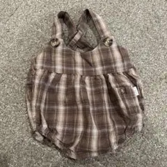 ベビー チェック柄 ブラウン 茶色 サロペット ロンパース 秋冬 80