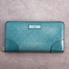 GUCCI グッチ マイクログッチシマ ラウンドジップ ターコイズブルー 長財布
