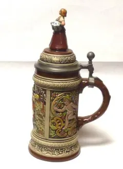 1960s ドイツ製 特大27cm ビアシュタイン 伝統レリーフ 蓋付マグ