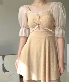 ベージュ リボン付き セパレート水着