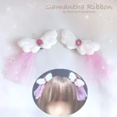 チュール付き天使の羽　ヘアピン　ヘアクリップ　ヘアゴム ピンクヘアアクセサリー