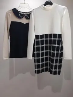 ジュニア用2点 / ワンピース ハイネック チェック柄&長袖ブラウス