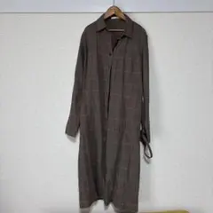 ブラウン系チェック 長袖シャツワンピース