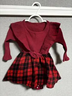 lepshim 赤いフリル付きチェックワンピース