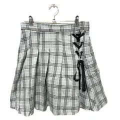 量産型 地雷系 チェック柄 プリーツスカート レースアップ リボン 水色 M