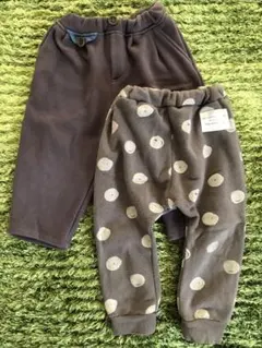 95センチ ズボン　ボトムス　パンツ　裏起毛　水玉　ドット　茶色　ブラウン