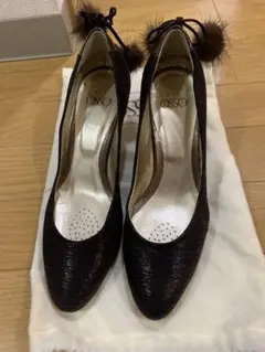 OSSO ダークブラウン ファー付きハイヒール新品