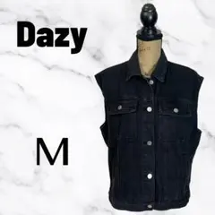 【Dazy】デニムジャケットベスト　くすみ　ノースリーブ　ブラック　L