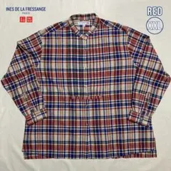 【UNIQLO INES】リネンコットンピンタックチェックシャツ レッド XXL
