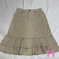 レリアン　スカート　11 号　2段フリル　ベージュ　ストレッチ　コットン
