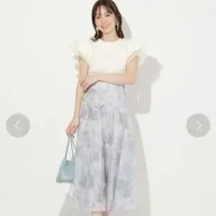 美品♥ ウィルセレクション 【フリー】ロングスカート 花柄 ブルーのサムネイル