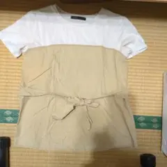oeillet 異素材ドッキング ドロストTシャツ ベージュ ホワイト　Mサイズのサムネイル
