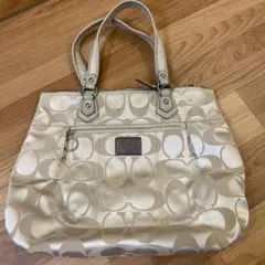 COACH コーチ シグネチャー ベージュ キャンバス / レザー トートバッグ