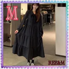 ワンピース　ブラック　ロング　体型カバー　長袖　Aライン　M