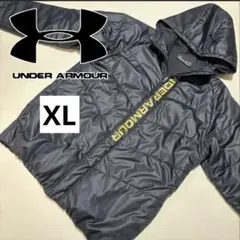 アンダーアーマー 中綿ジャケット パデッドブルゾン ロゴ フード 黒