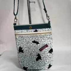 ハンドメイド スマホポシェット 猫柄 花柄 スモークブルー