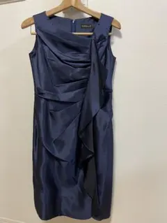 【美品】La Défense ネイビー フォーマル ドレープ ワンピース 9号