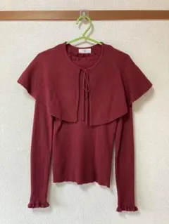 rpsフリル付きバーガンディニット長袖Fサイズ