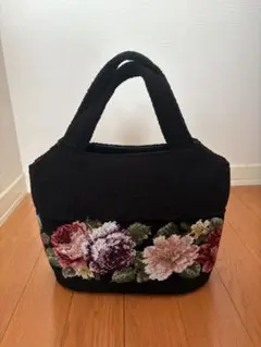 【新品未使用】PAN CREATION シェニール織バラ柄　ハンドバッグ