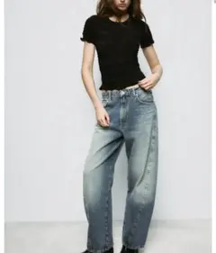 【新品、未使用】ZARA シャーリング 半袖カーディガン ブラックのサムネイル