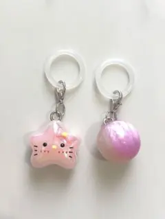 星型ネコと丸玉の樹脂チャーム　アンブレラマーカー2個セット