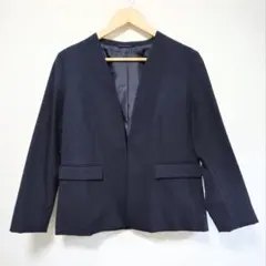 【一度着用のみ】GU ノーカラー ジャケット　ストレッチ ネイビー L