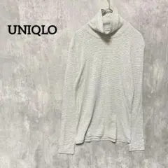 美品　UNIQLO タートルネック　ストライプ　グレー長袖　インナー　秋冬