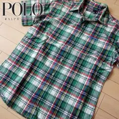 超美品 160 ポロバイラルフローレン 半袖チェックシャツ グリーン