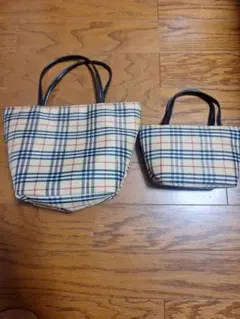 チェック舟型ミニバッグセット　トートバッグとミニバッグセット