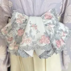 上品可愛いお花レース作り帯　帯揚げセット　成人式振袖　卒業式袴　浴衣着物　帯飾り