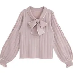 最終処分価格　配色ボウタイリブニットトップス