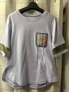 美品　リツコシラハマ薄紫色 刺繍ポケット 半袖Tシャツのサムネイル
