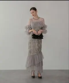 Leja ドレス　フラワースパンコールチュールフリルスリーブIラインドレス