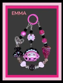 BLACK/PINK ハート合金ビーズ　EMMA ビーズストラップ