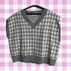 ハウンドトゥース柄 Vネック ニットベスト