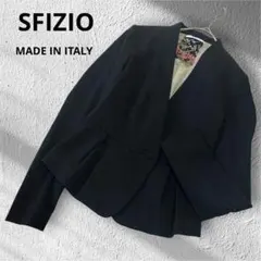 美品　SFIZIO ノーカラージャケット　イタリア製　綿混　卒業式　黒　綿混　M