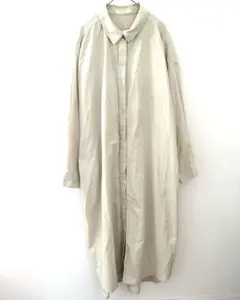 ショコラフィネローブ 比翼 ロング シャツワンピース 長袖 ベージュ 体型カバー