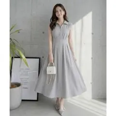 SAISON DE PAPILLON ウエストマークミモレ丈ワンピース グレー