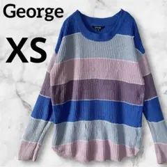 古着⭐️George マルチボーダー柄ニット カラフル 長袖 カジュアル 生地