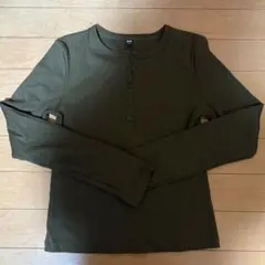 UNIQLO リブヘンリーネックT 長袖 カーキ