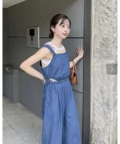 kastane カットアウトシャーリングデニムサロペット