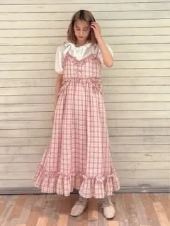 メリージェニー チェックリボンキャミワンピース