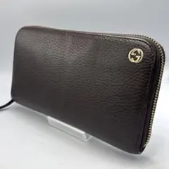 GUCCI グッチ 449347 インターロッキングG ラウンドファスナー 茶 