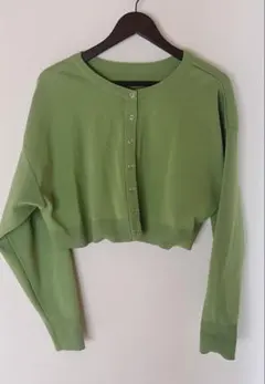 深緑 クロップドカーディガン 長袖 ボタン付き