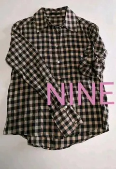 長袖コットンチェックシャツ　NINEのサムネイル