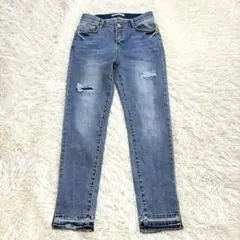 y8580 Praia クロップド丈 スキニーデニムパンツ ストレッチ ダメージ