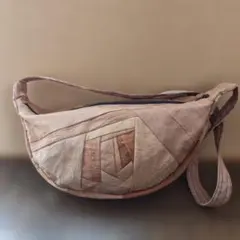 柿渋染め手ぬぐい無地パッチワーク三日月型ショルダーバッグ