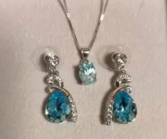 ブルーストーンネックレス　ピアスセット