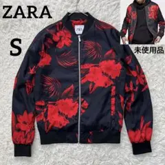 未使用品✨ZARA ブルゾン MA-1 花柄 フラワー 総柄 ブラック S完売品